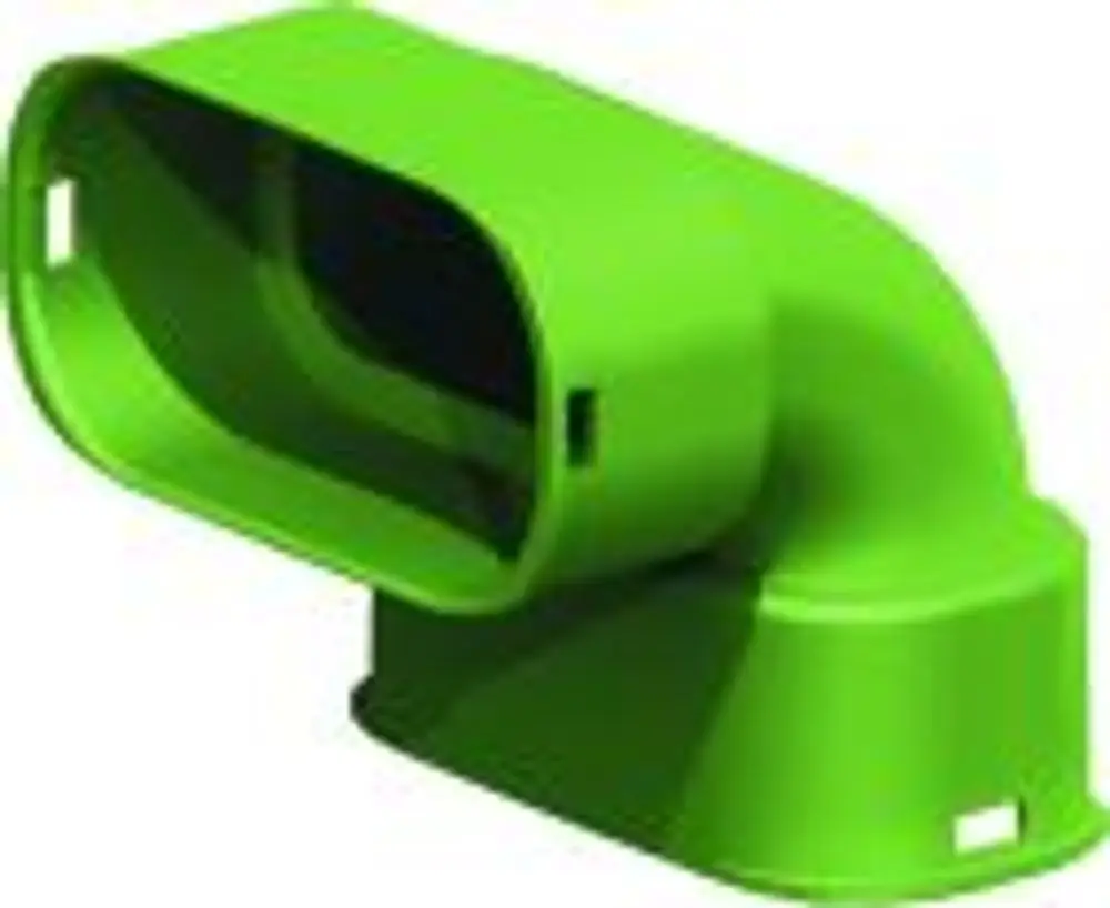 Grüner Bogen mit einer senkrechten Form, geeignet für Luftsysteme, produziert von Wolf. Das Design weist eine 90-Grad-Kurve auf.